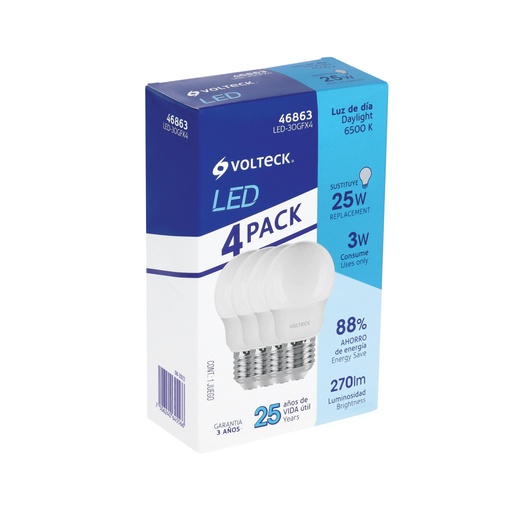 [46863] Pack de 4 lámparas LED G45 3 W (equiv. 25 W), luz de día LED-30GFX4