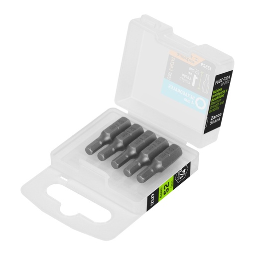 [12529] Estuche con 5 puntas hexagonales de 4 mm largo 1', Expert PUDE-7104