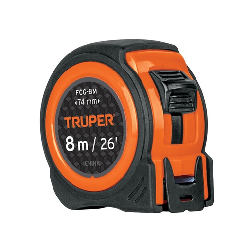 [12774] Flexómetro compacto contra impactos 8 m cinta 25 mm, TRUPER FCG-8M