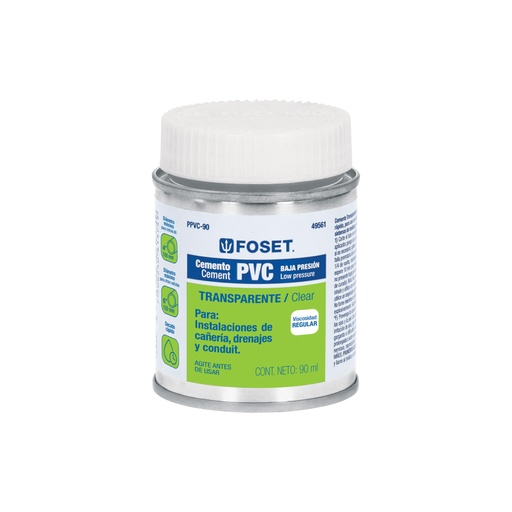 [49561] Cemento p/PVC, transparente, baja presión, lata 90ml, FOSET PPVC-90