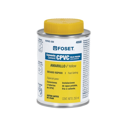 [49568] Cemento p/CPVC, amarillo, toda presión, lata 250ml, FOSET PCPVC-250