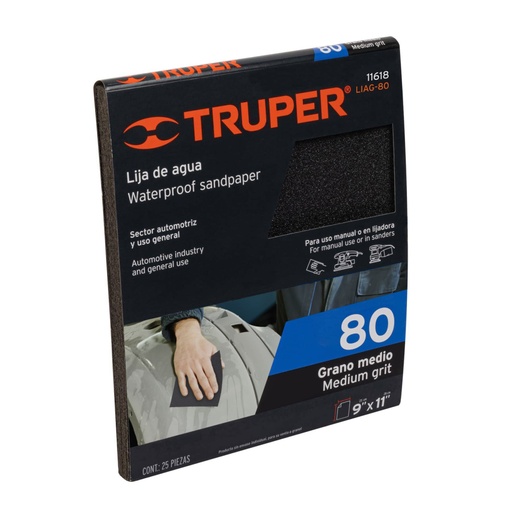 [11618] Lija de agua grano 80 de carburo de silicio, Truper LIAG-80