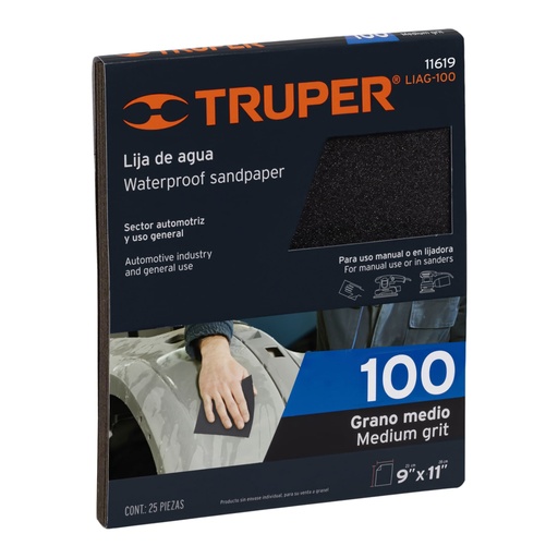 [11619] Lija de agua grano 100 de carburo de silicio, Truper LIAG-100