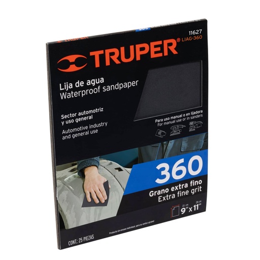 [11627] Lija de agua grano 360 de carburo de silicio, Truper LIAG-360