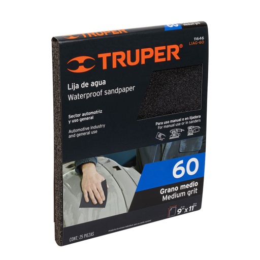 [11646] Lija de agua grano 60 de carburo de silicio, Truper LIAG-60
