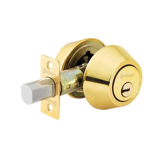 [43592] Cerrojo llave-llave latón brillante, llave de puntos, HERMEX CERO-12