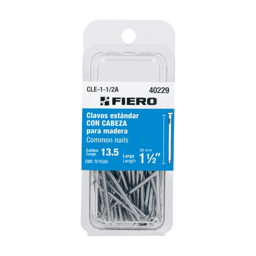 [40229] Blíster con 70 clavos estándar 1-1/2' con cabeza, FIERO CLE-1-1/2A