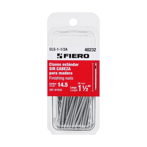 [40232] Blíster con 80 clavos estándar 1-1/2' sin cabeza, FIERO CLS-1-1/2A