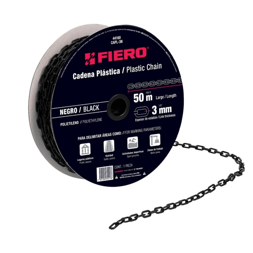 [44160] Metro de cadena de 3 mm de plástico negra, carrete de 50 m CAPL-3N