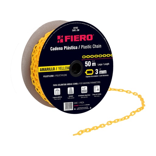 [44162] Metro de cadena de 3 mm de plástico amarilla, carrete de 50m CAPL-3M