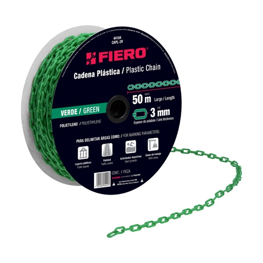 [44164] Metro de cadena de 3 mm de plástico verde, carrete de 50 m CAPL-3V