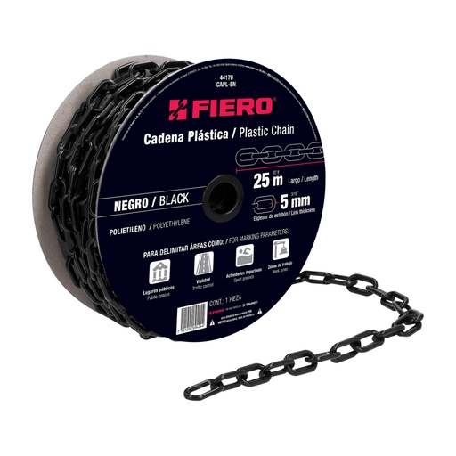 [44170] Metro de cadena de 5 mm de plástico negra, carrete de 25 m CAPL-5N