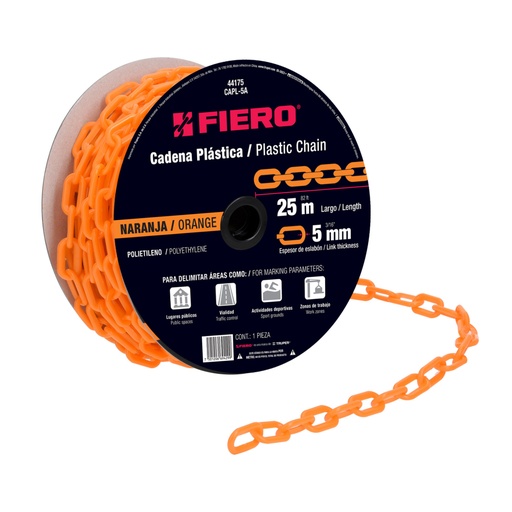 [44175] Metro de cadena de 5 mm de plástico naranja, carrete de 25 m CAPL-5A