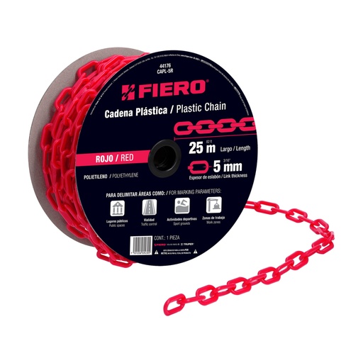 [44176] Metro de cadena de 5 mm de plástico roja, carrete de 25 m CAPL-5R