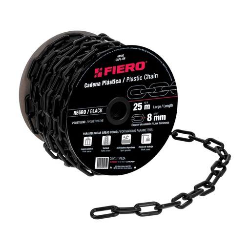 [44180] Metro de cadena de 8 mm de plástico negra, carrete de 25 m CAPL-8N