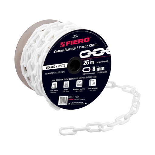 [44181] Metro de cadena de 8 mm de plástico blanca, carrete de 25 m CAPL-8B