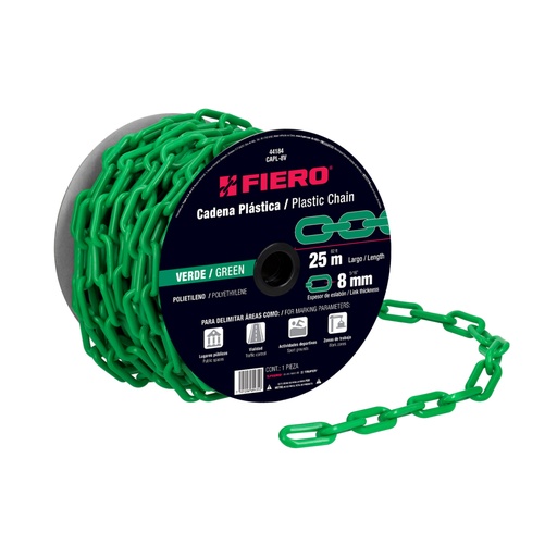 [44184] Metro de cadena de 8 mm de plástico verde, carrete de 25 m CAPL-8V