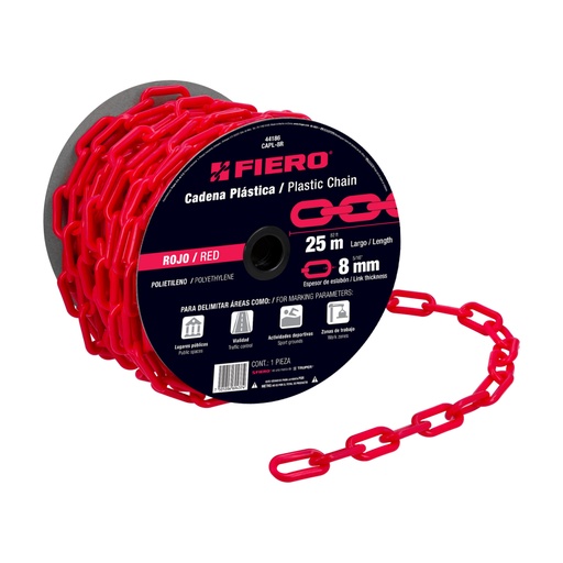 [44186] Metro de cadena de 8 mm de plástico roja, carrete de 25 m CAPL-8R
