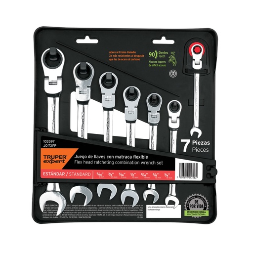 [103597] Juego de 7 llaves combinadas std con matraca flexible JC-7XFP