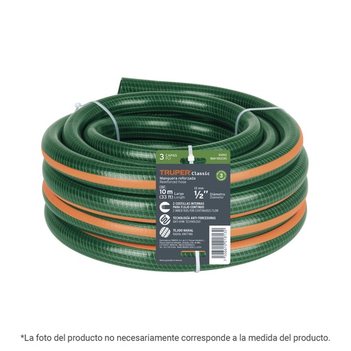 [103951] Manguera de jardín 1', 3 capas, 6m, sin conexiones, TRUPER MAN-06X1RS