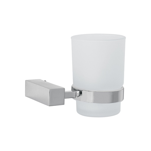 [44399] Portavaso cepillero con vaso de vidrio, cromo, FOSET KUBO KUA-71