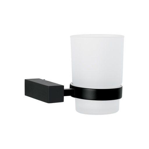 [44410] Portavaso cepillero con vaso de vidrio, negro, FOSET KUBO KUA-71M