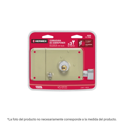 [49740] Cerradura sobreponer der instalafácil, llave puntos, blíster CS-75DQB