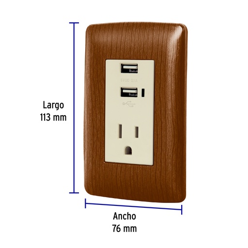[49814] Contacto aterrizado + 2 puertos USB, madera, línea Italiana COUSB-IM
