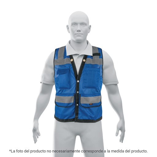 [103987] Chaleco seguridad reforzado azul con bolsas, L, Expert CHS-800A-L