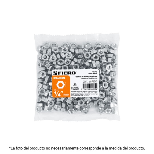 [40979] Bolsa con 6 tuercas 1' hexagonales de acero galvanizado TUE-1