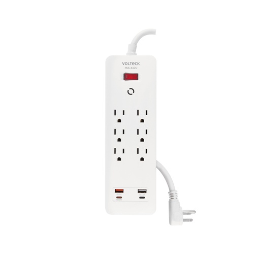 [45662] Multicontacto 6 entradas, 2 USB A + 2 USB C, blanco, VOLTECK MUL-612U