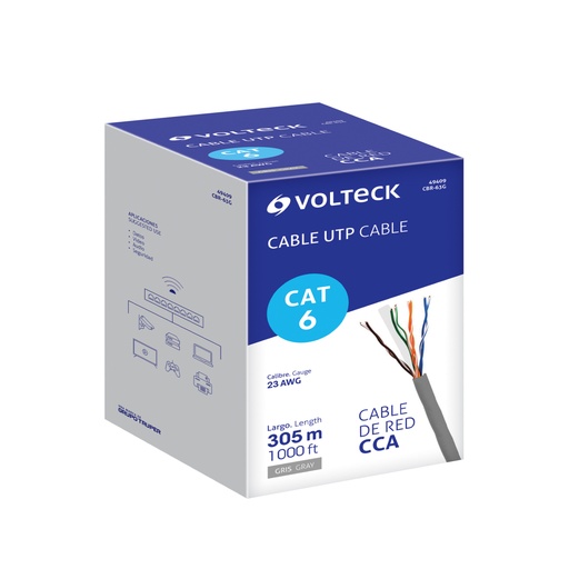 [49409] Metro de cable UTP CAT6, Bobina de 305m, gris, VOLTECK CBR-63G