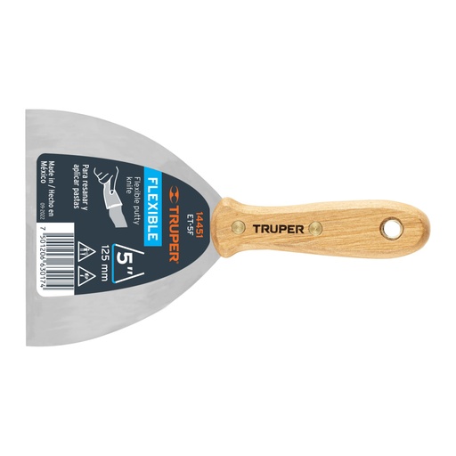 [14451] Espátula flexible 5' con mango de madera, Truper ET-5F