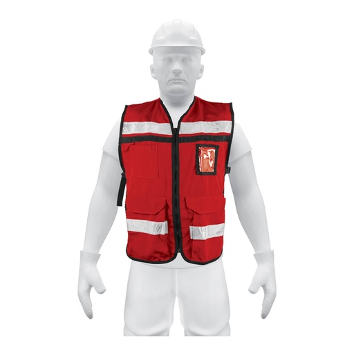 [14663] Chaleco brigadista con cintas reflejantes, color rojo CHS-900R