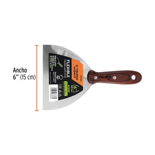 [101086] Espátula 6' acero inoxidable con mango de madera, Expert ET-6XM