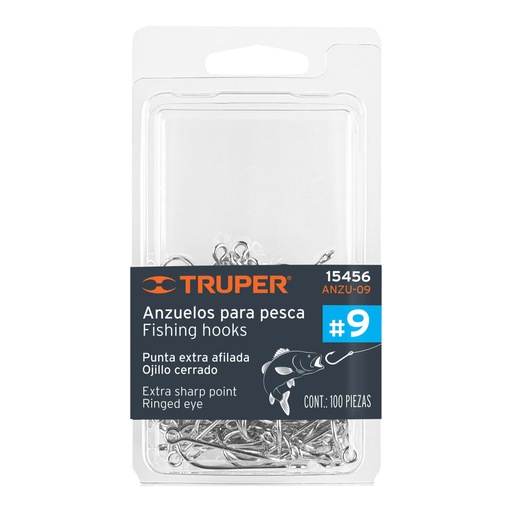 [15456] Blíster con 100 anzuelos para pesca # 9, Truper ANZU-09