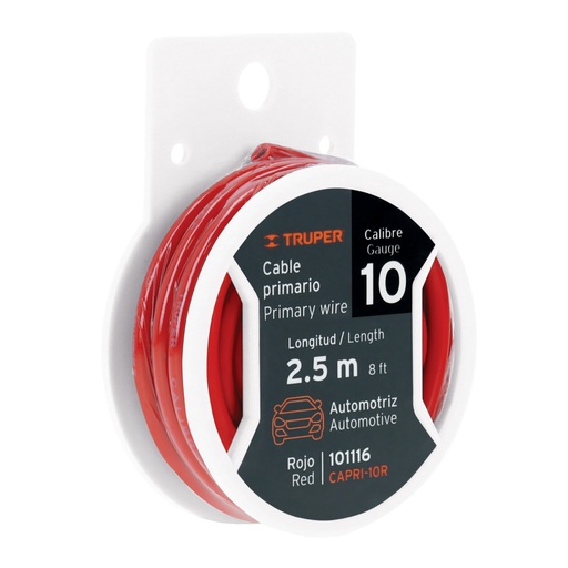 [101116] Carrete con 2.5 m de cable primario rojo calibre 10, Truper CAPRI-10R