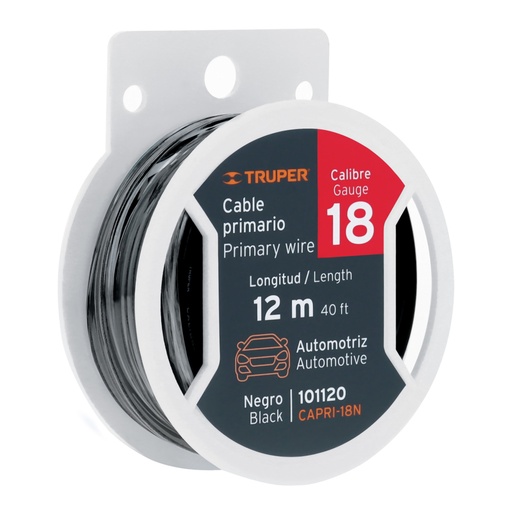 [101120] Carrete con 12 m de cable primario negro calibre 18, Truper CAPRI-18N