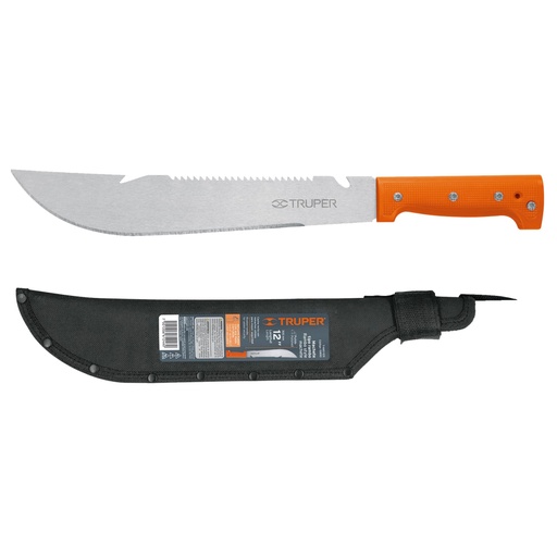[15890] Machete rambo 12',cacha remachada naranja, con funda, TRUPER T-460-12X