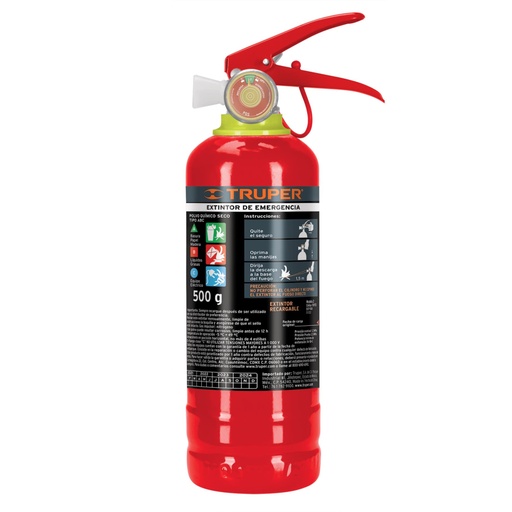 [101172] Extintor portátil recargable 0.5 kg, polvo tipo ABC, Truper EXT-500