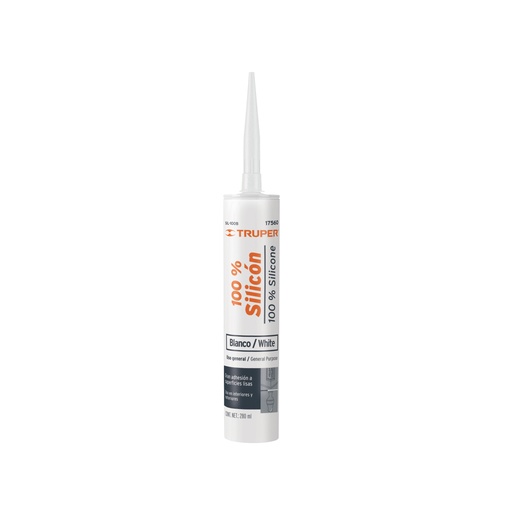 [17560] Sellador blanco 100% silicón de 280 ml, Truper SIL-100B