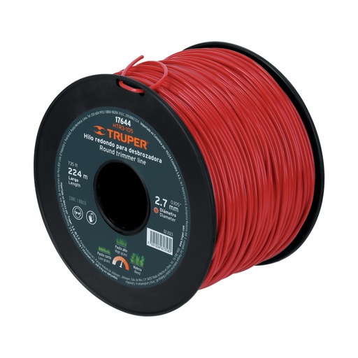 [17644] Hilo redondo, para desbrozadora, 2.7mm x 224m,carrete,TRUPER HTR3-105