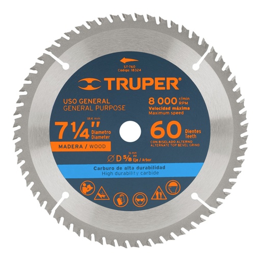 [18324] Disco sierra 7- 1/4' para madera, 60 dientes centro 5/8' ST-760