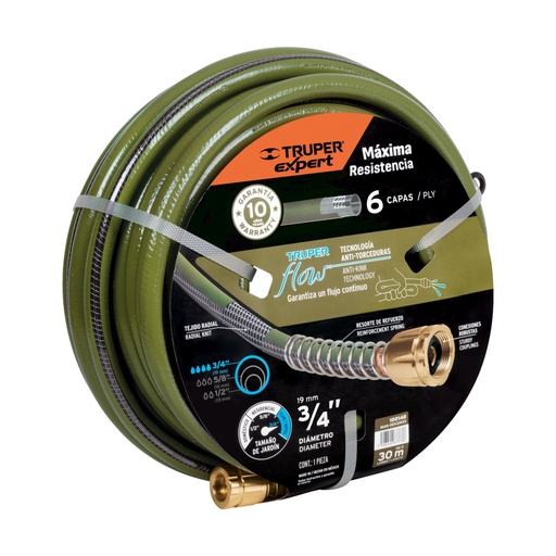 [100148] Manguera 3/4' anti-torceduras 6 capas 30m conexiones d/metal MAN-30X3/4XX
