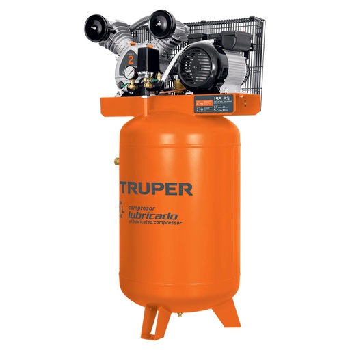 [19358] Compresor lubricado, de banda, 120L, 4HP, vert, 220V, TRUPER COMP-120LV