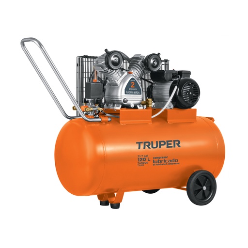 [19359] Compresor lubricado, de banda, 120L,4HP, hor, 220V, TRUPER COMP-120LH