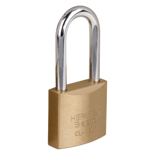 [23517] Candado de latón 40 mm gancho largo en blíster, HERMEX BASIC CL-40LP