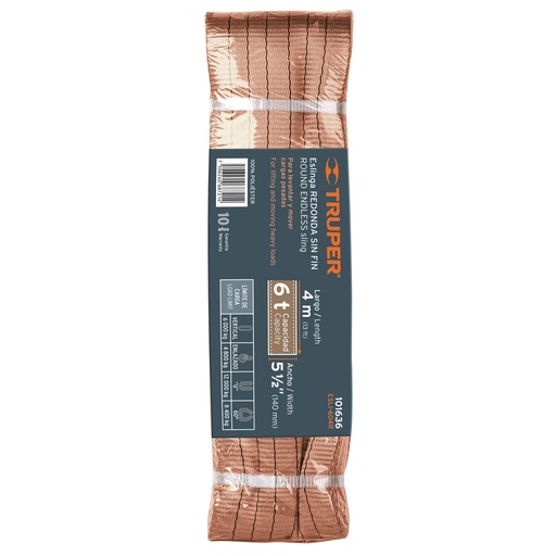 [101636] Eslinga de poliéster redonda sin fin, 6 T x 4 m, Truper ESLI-604R