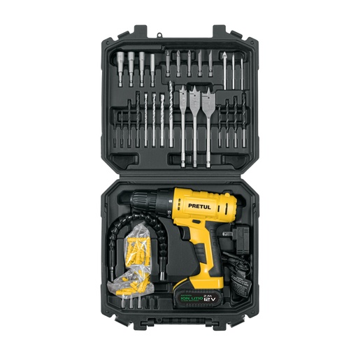 [27120] Kit taladro 3/8', 12V, 33 accesorios, en estuche, PRETUL TALI-12PK2
