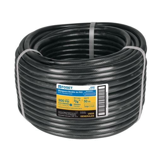 [40080] Manguera para gas, PVC negra, 3/8'x50 m, s/conexión, Foset MGAN-500